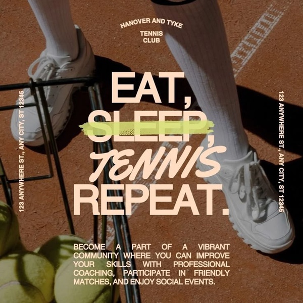 tennis club, tennis membership, tennis coaching, sports club, tennis lessons, brand awareness, modern typography, lifestyle, energetic, bold, brown, neutral, green
